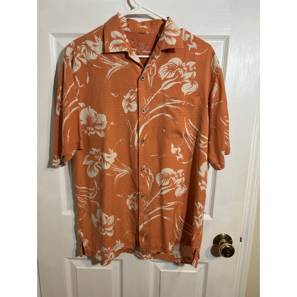 Vintage Silk Tommy Bahama Camp Shirt Floral Single Stitch Medium‎